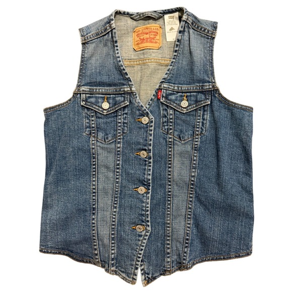 Levi Strauss & Co. Jackets & Blazers - Levi Vintage Retro Trucker Button Front Collarless Denim Jean Vest Womens M